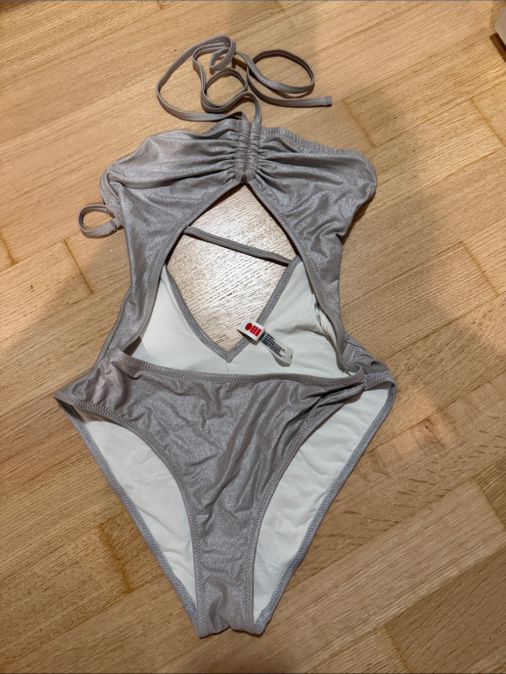 SOLID & STRIPED Metallic Gray Cutout One-Piece Swimsuit